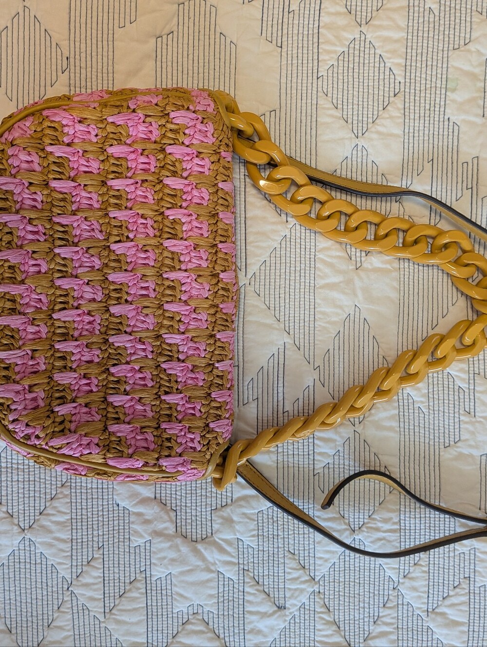 Tory Burch Mini Fleming Soft Raffia Crochet Crescent Shoulder Bag - Picture 8 of 8